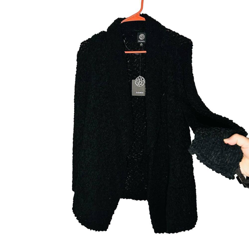 NWT Bobeau Dropped Shawl Collar Chunky Knit Black Cardigan Size Extra Small
